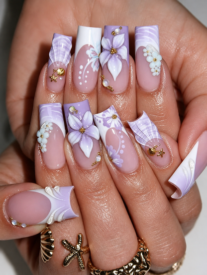 Posh Trio Classic Lavender Floral Seashell Press-On Nails