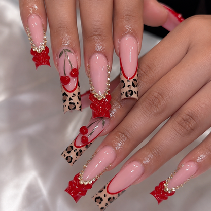 Posh Trio Machine Made Pink 3D Floral Rhinestone Press-On Nails