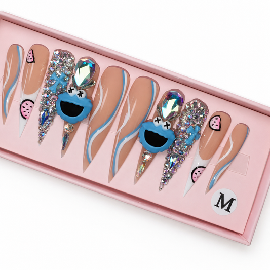 Posh Trio Premium Blue Cookie-Inspired Crystal Press-On Nails