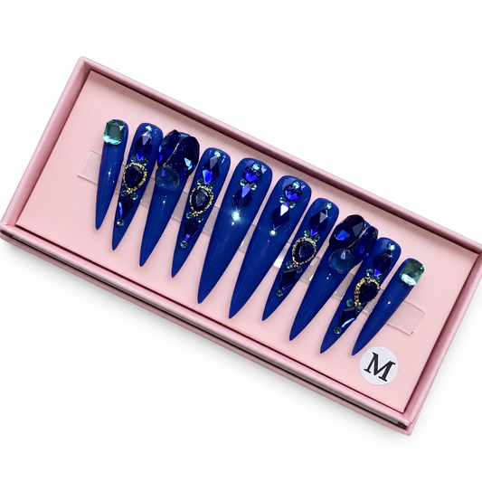 Posh Trio Premium Blue Sapphire Crystal Stiletto Press-On Nails