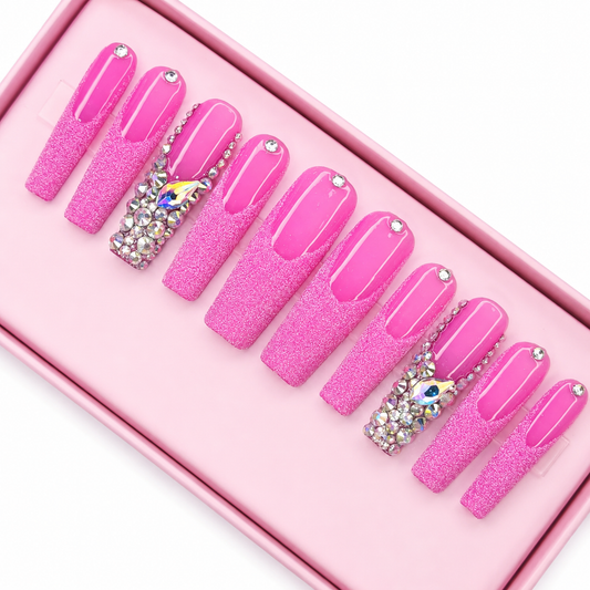 Posh Trio Premium Pink Crystal Sugar Glitter Press-On Nails