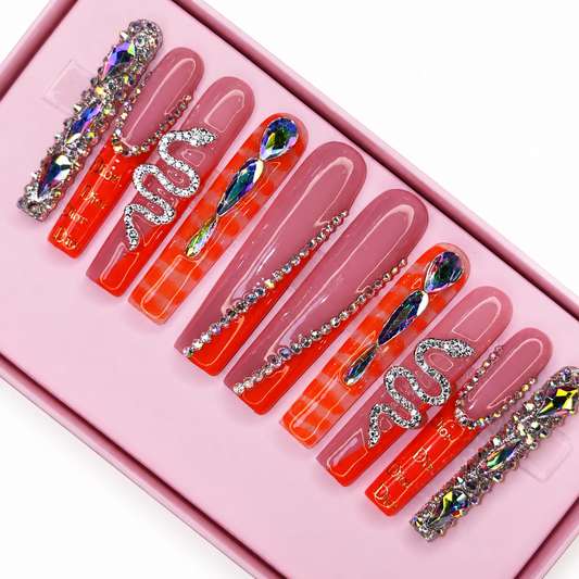Posh Trio Premium Ruby Snake Crystal Press-On Nails