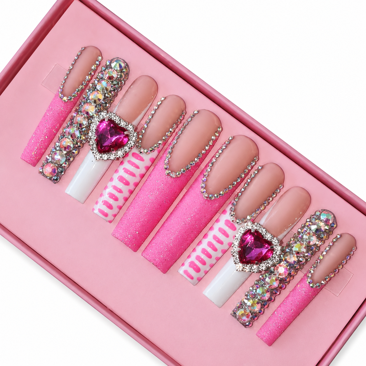 Posh Trio Premium Pink Heart Rhinestone Glam Press-On Nails