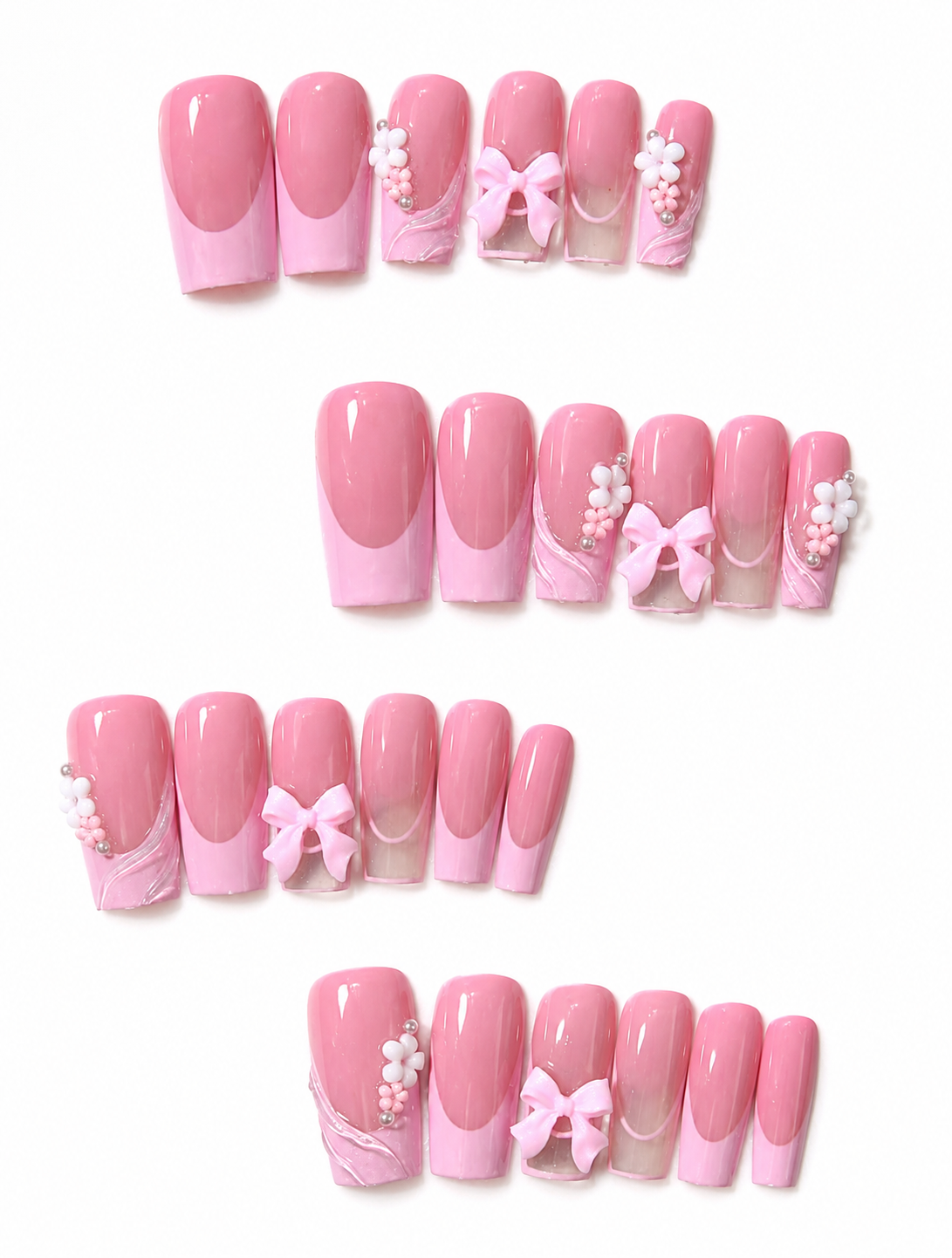 Posh Trio Pink Bow Floral Press-On Nails