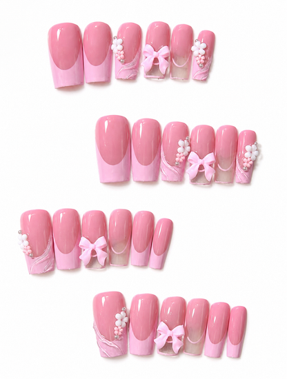 Posh Trio Pink Bow Floral Press-On Nails