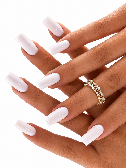 Milky White Long Square Press-On Nails
