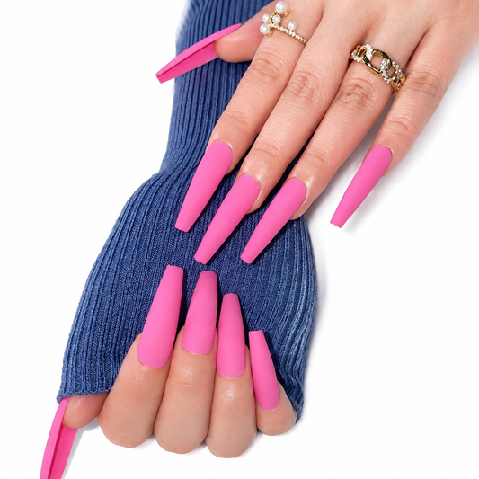 Posh Trio Hot Pink Matte Coffin Press-On Nails