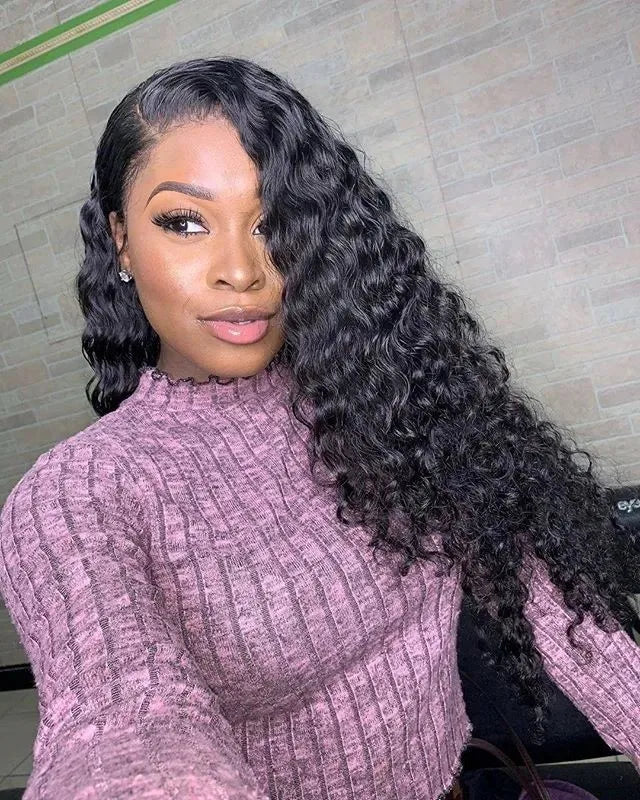 Goddess Wave Deep Wave 220% Density Glueless Lace Frontal Human Hair Wig | 5x5 or 13x4 | Natural Black