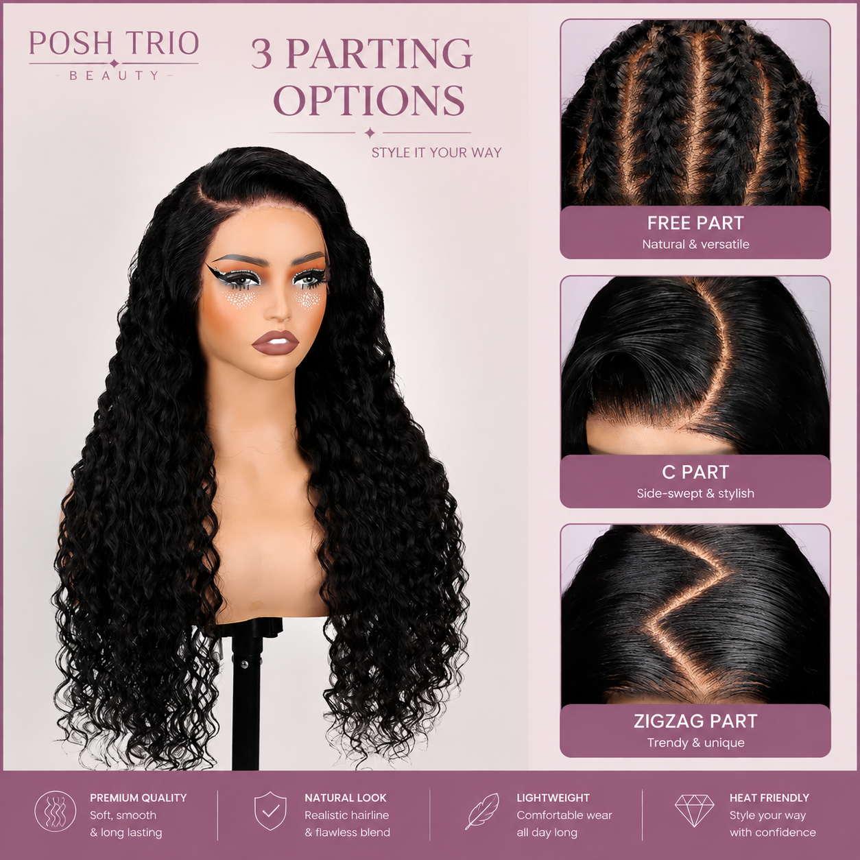 Posh Trio 220% Density 99J Deep Wave Human Hair Glueless Lace Frontal Wig | 5x5 or 13x4