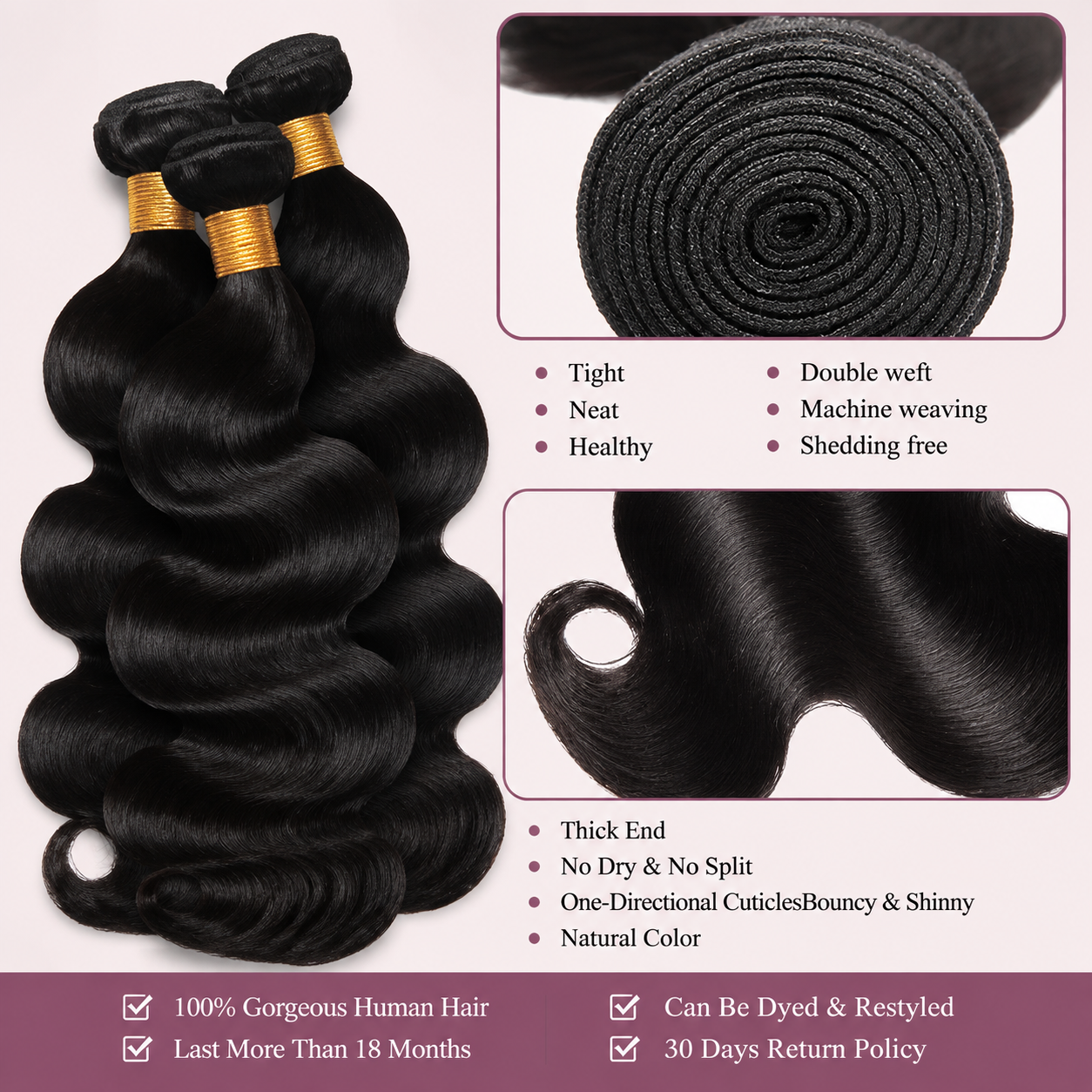 Posh Trio Body Wave Hunan Hair Bundles