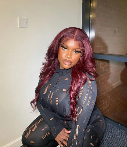 Posh Trio 220% Density 99J Body Wave Human Hair Glueless Lace Frontal Wig | 5x5 or 13x4