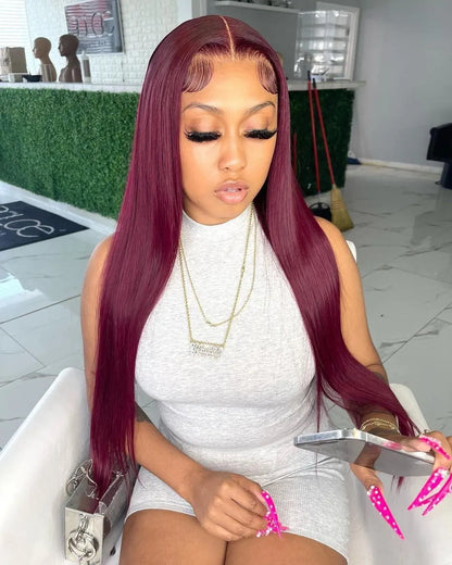 Posh Trio 220% Density 99J Straight Human Hair Glueless Lace Frontal Wig | 5x5 or 13x4