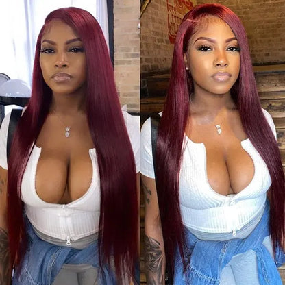 Posh Trio 220% Density 99J Straight Human Hair Glueless Lace Frontal Wig | 5x5 or 13x4