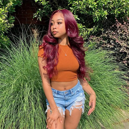Posh Trio 220% Density 99J Body Wave Human Hair Glueless Lace Frontal Wig | 5x5 or 13x4