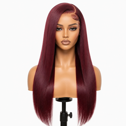 Posh Trio 220% Density 99J Straight Human Hair Glueless Lace Frontal Wig | 5x5 or 13x4