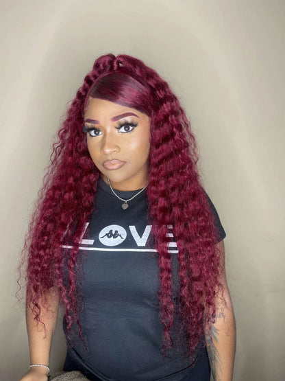 Posh Trio 220% Density 99J Deep Wave Human Hair Glueless Lace Frontal Wig | 5x5 or 13x4