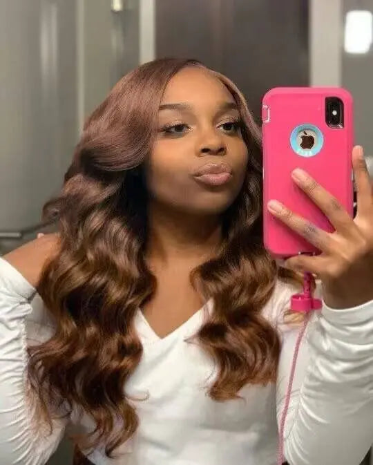 Posh Trio 220% Density Chocolate Brown Body Wave Human Hair Glueless Lace Frontal Wig | 5x5 or 13x4