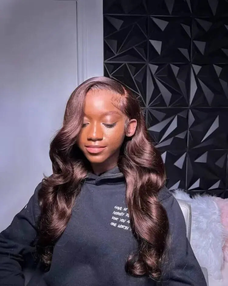 Posh Trio 220% Density Chocolate Brown Body Wave Human Hair Glueless Lace Frontal Wig | 5x5 or 13x4