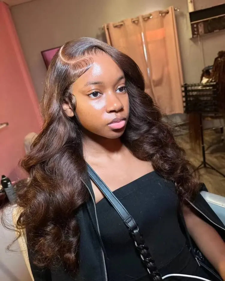 Posh Trio 220% Density Chocolate Brown Body Wave Human Hair Glueless Lace Frontal Wig | 5x5 or 13x4