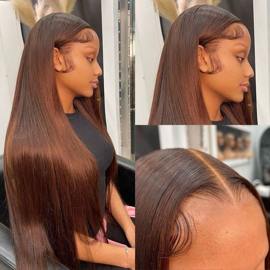 Posh Trio 220% Density Chocolate Brown Straight Human Hair Glueless Lace Frontal Wig | 5x5 or 13x4