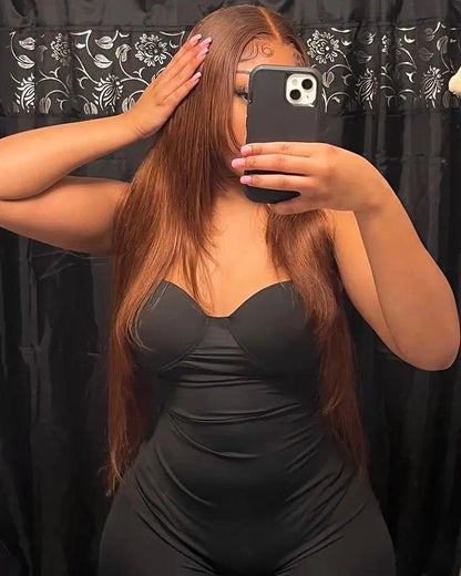 Posh Trio 220% Density Chocolate Brown Straight Human Hair Glueless Lace Frontal Wig | 5x5 or 13x4