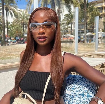 Posh Trio 220% Density Chocolate Brown Straight Human Hair Glueless Lace Frontal Wig | 5x5 or 13x4
