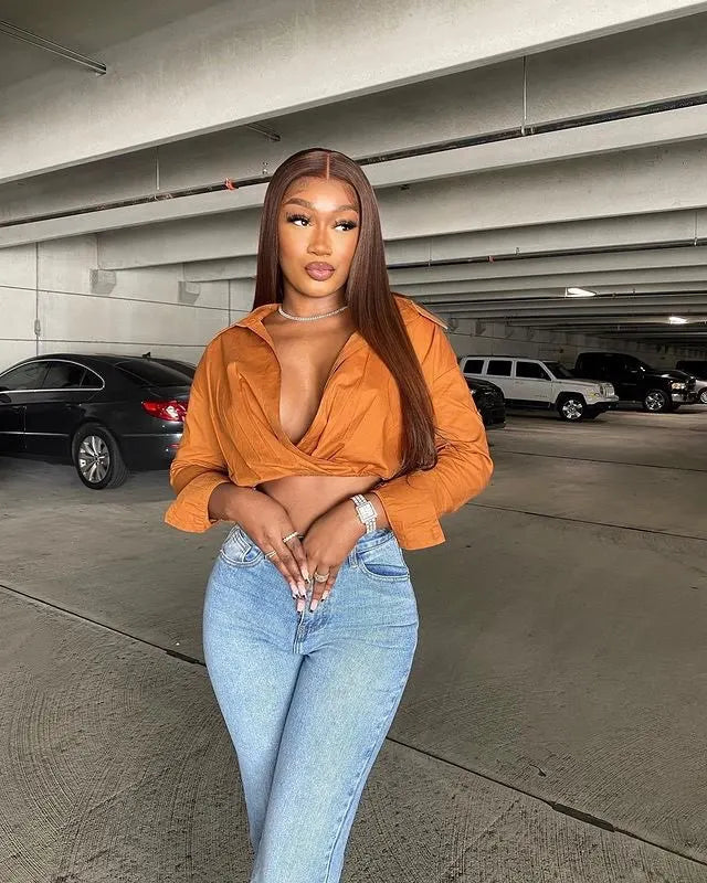 Posh Trio 220% Density Chocolate Brown Straight Human Hair Glueless Lace Frontal Wig | 5x5 or 13x4