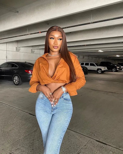 Posh Trio 220% Density Chocolate Brown Straight Human Hair Glueless Lace Frontal Wig | 5x5 or 13x4
