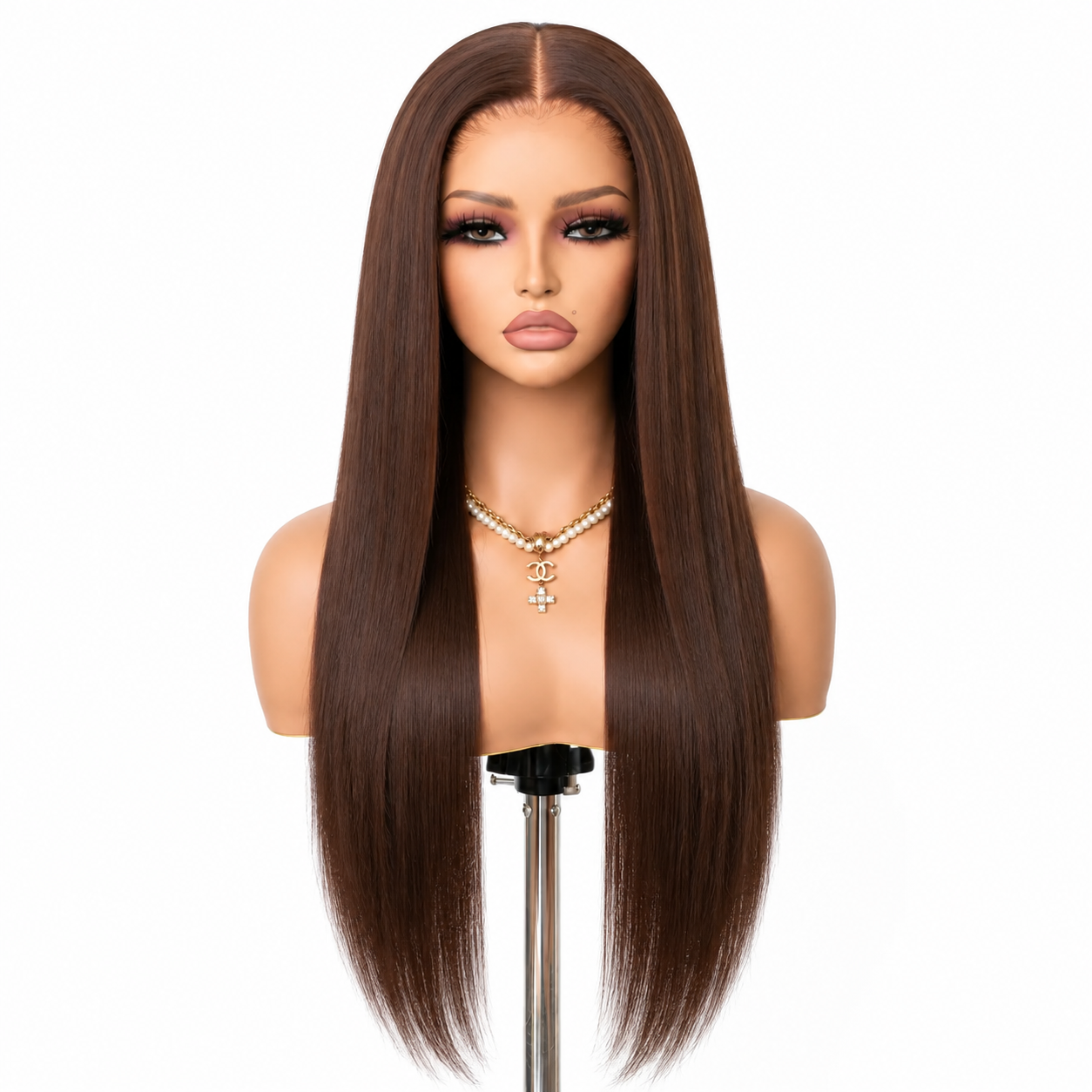 Posh Trio 220% Density Chocolate Brown Straight Human Hair Glueless Lace Frontal Wig | 5x5 or 13x4