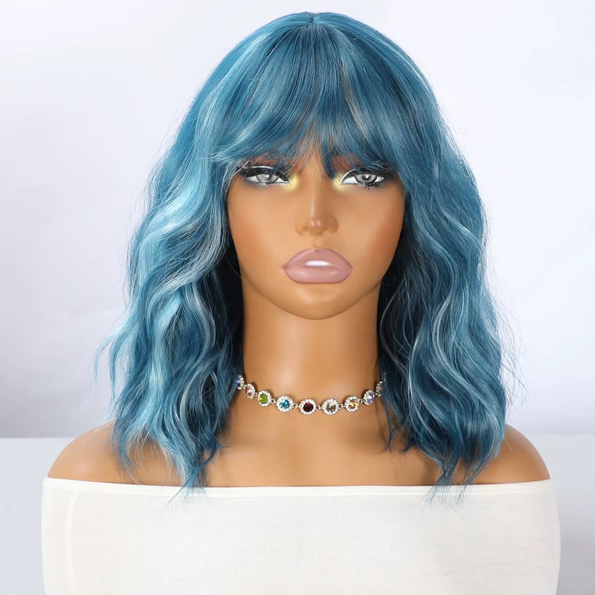 Sapphire | 14” Teal Blue Wavy Bob Wig