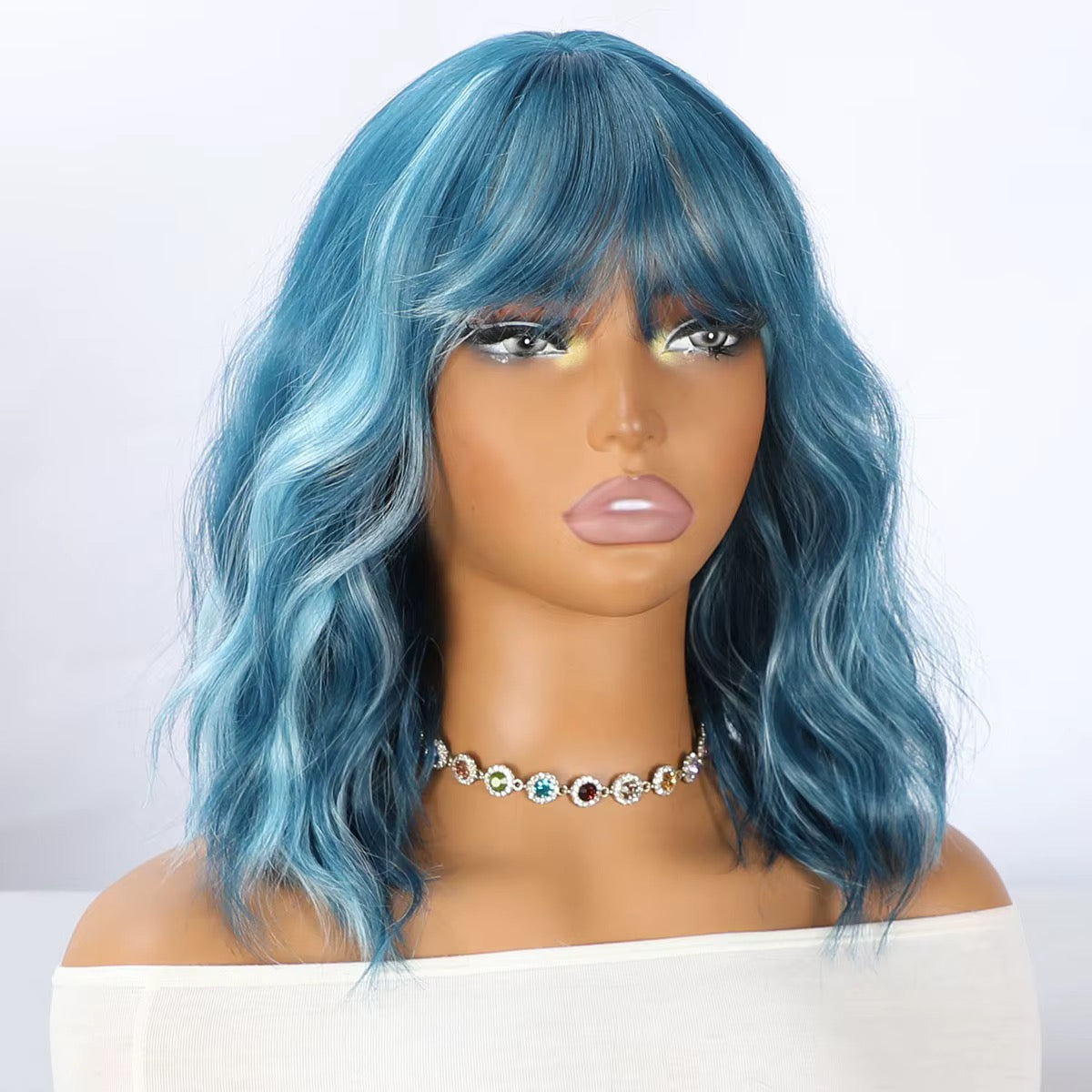 Sapphire | 14” Teal Blue Wavy Bob Wig