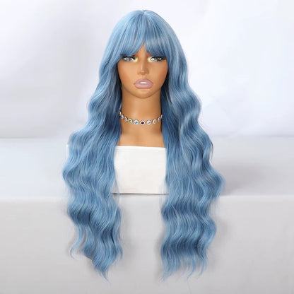 Skye | 26” Powder Blue Wavy Wig with Bangs