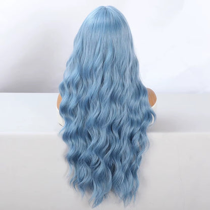 Skye | 26” Powder Blue Wavy Wig with Bangs