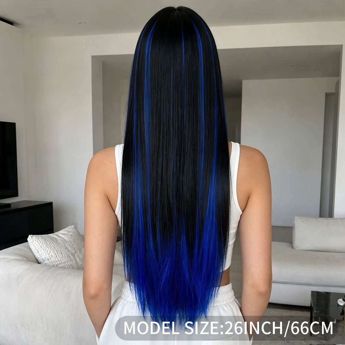 Nyx | 26” Black & Electric Blue Straight Wig with Bangs