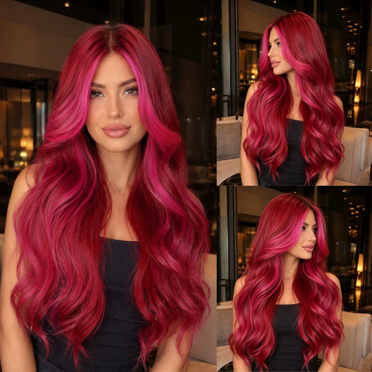 Ruby | 26” Burgundy & Hot Pink Highlight Body Wave Wig