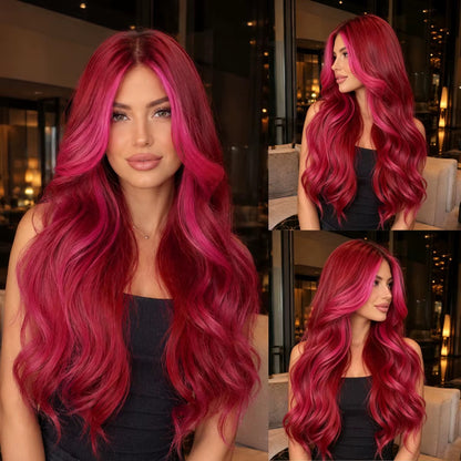 Ruby | 26” Burgundy & Hot Pink Highlight Body Wave Wig