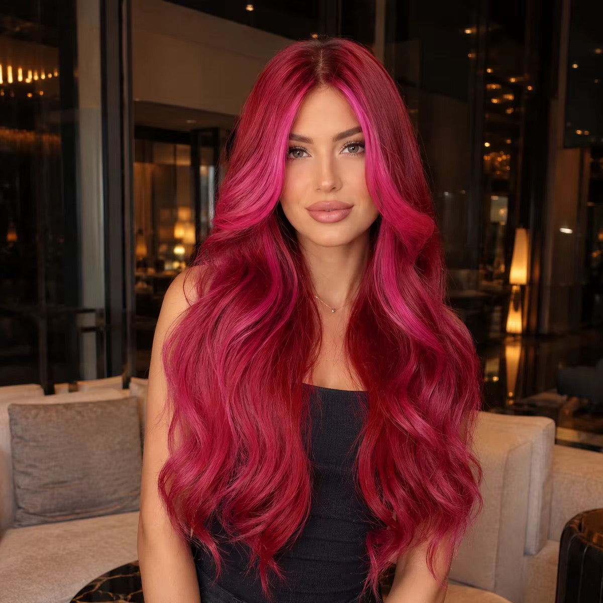 Ruby | 26” Burgundy & Hot Pink Highlight Body Wave Wig