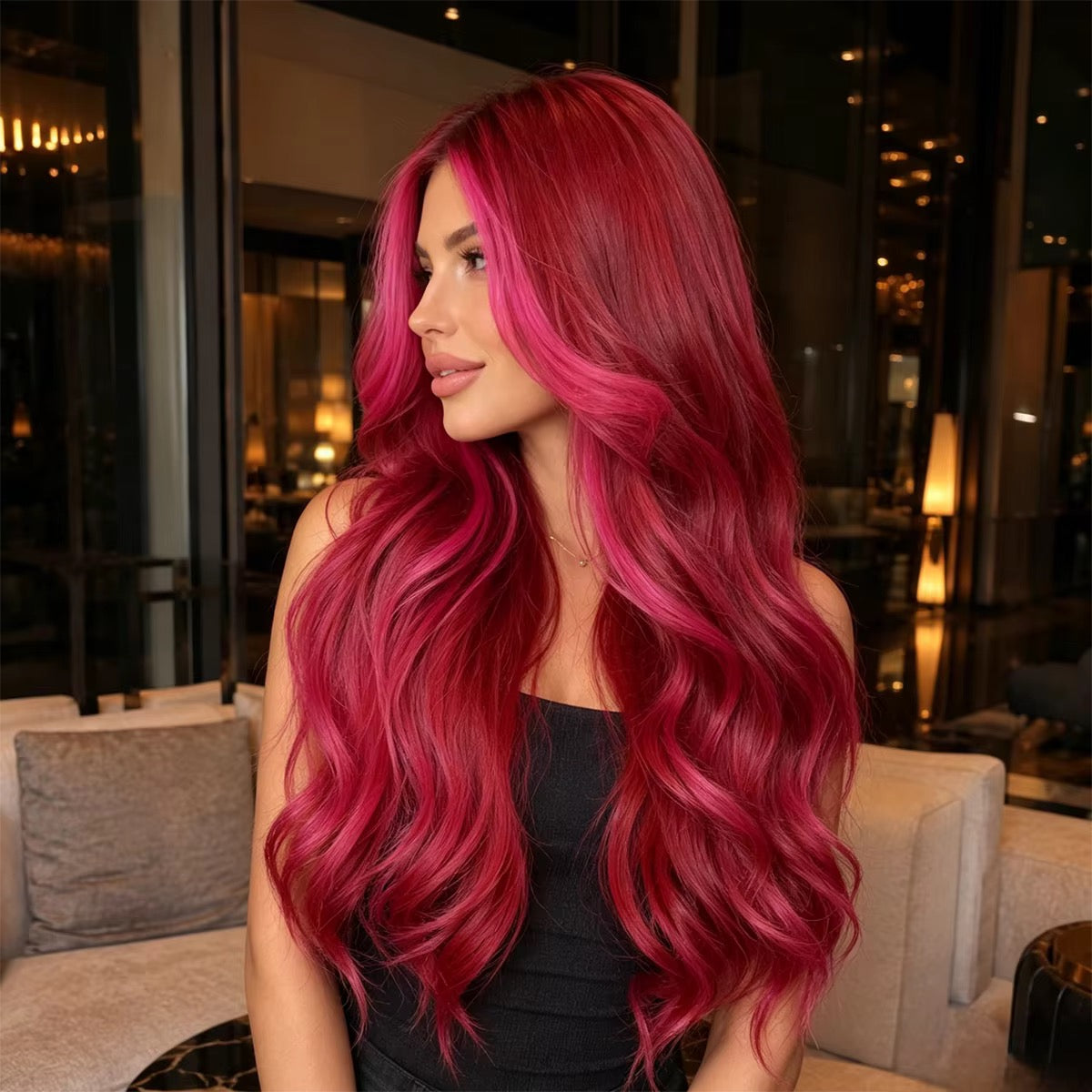 Ruby | 26” Burgundy & Hot Pink Highlight Body Wave Wig
