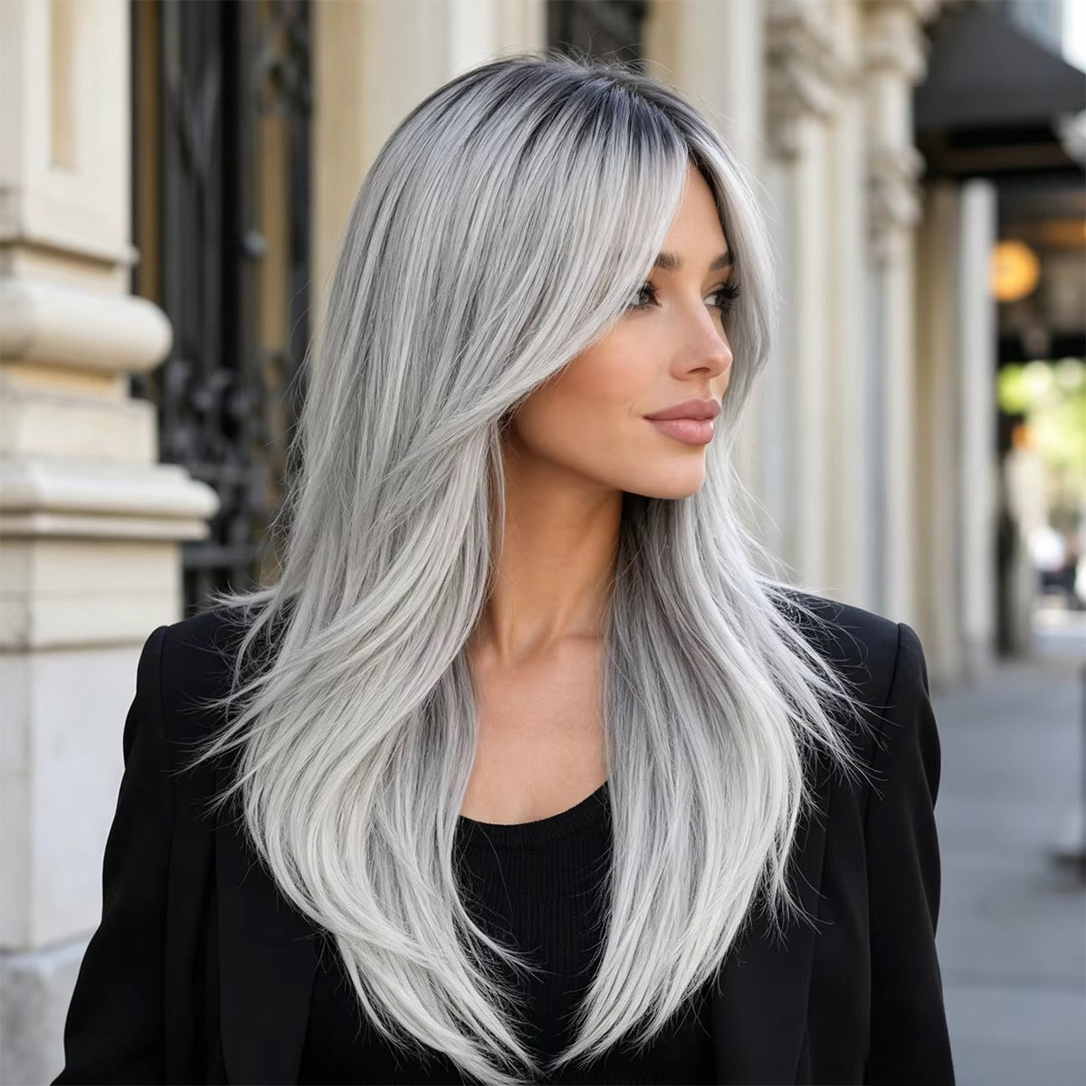 Sterling | 22” Silver Gray Layered Wig