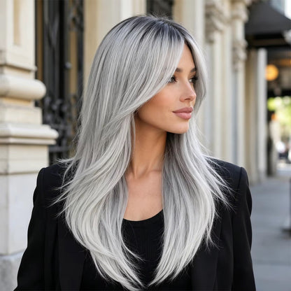 Sterling | 22” Silver Gray Layered Wig