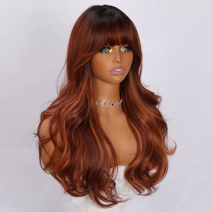 Soraya | 22” Copper Auburn Wavy Wig with Bangs