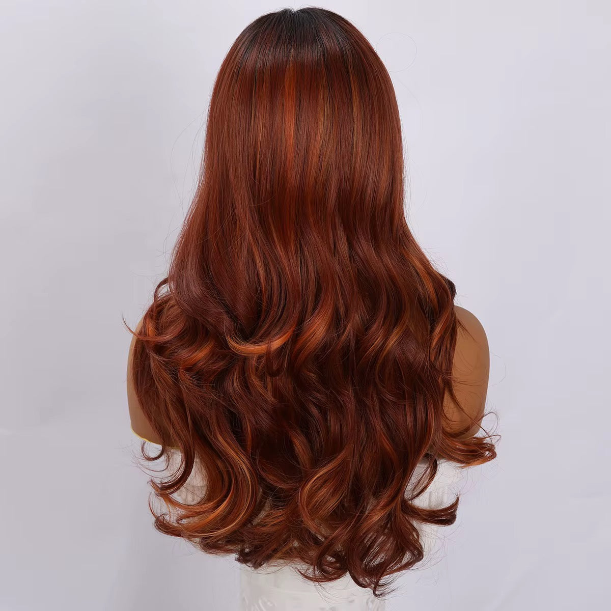 Soraya | 22” Copper Auburn Wavy Wig with Bangs