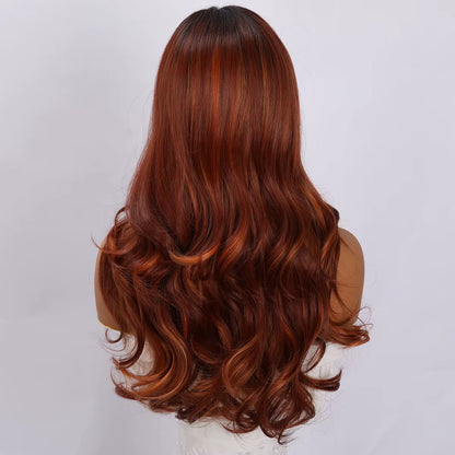 Soraya | 22” Copper Auburn Wavy Wig with Bangs