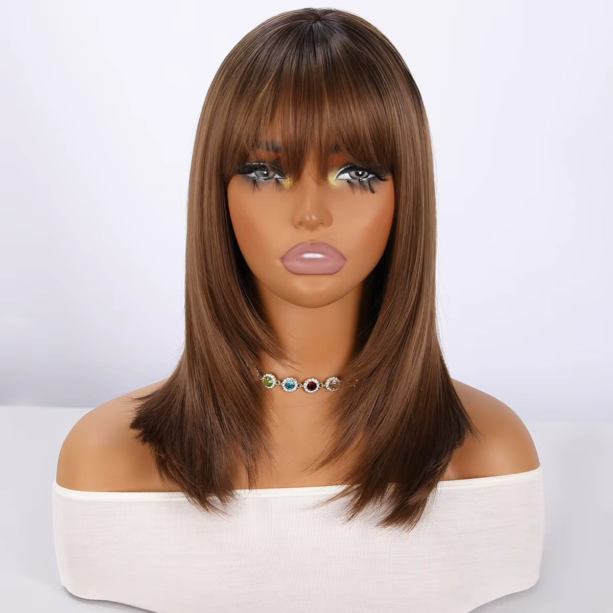 Jada | 18” Brown Layered Straight Wig with Bangs