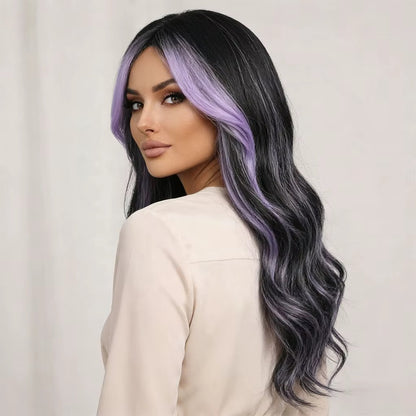 Violette | 28” Purple Highlight Wavy Lace Front Wig
