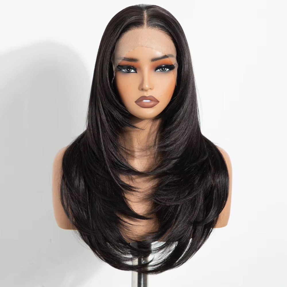 Layla | 22” Layered Lace Front Natural Black Synthetic Wig