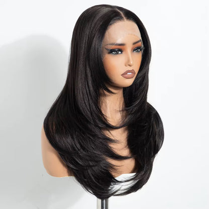 Layla | 22” Layered Lace Front Natural Black Synthetic Wig