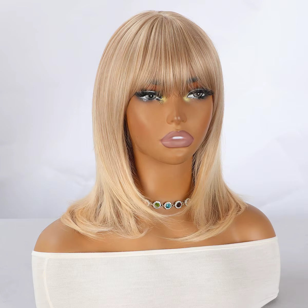 Nia Blonde Synthetic Straight Wig with Bangs