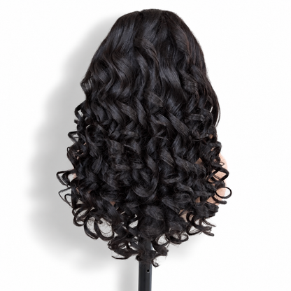 Posh Trio 20” Black Curly Human Hair Blend Glueless Lace Front Wig | 13x4