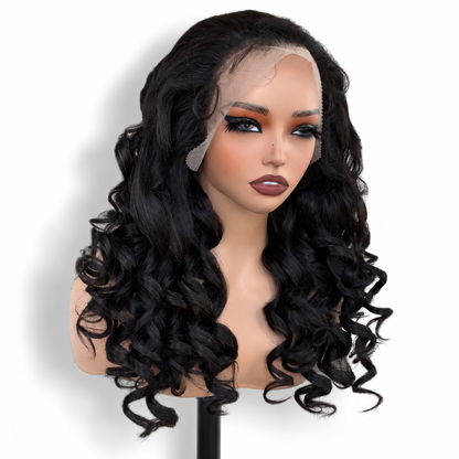 Posh Trio 20” Black Curly Human Hair Blend Glueless Lace Front Wig | 13x4